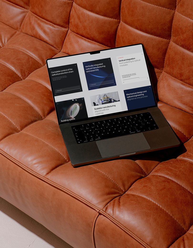 Laptop placed on a leather sofa during the OffStage workflow